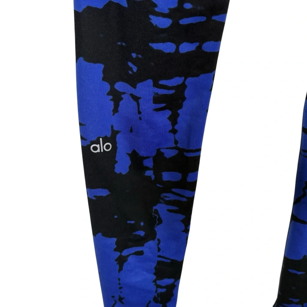 ALO Womens Small Pull On Leggings Fitted Stretchy Black Blue Activewear Bottoms
